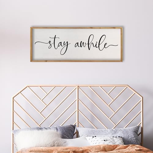 comurdyo Living Room Wall Decor Stay Awhile Sign 32"×12" Wood - Image 4