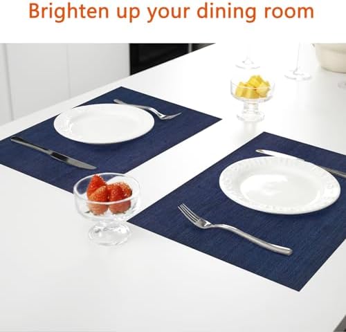 Navy Blue Vinyl Placemats Set of 12, Heat Resistant Table Placemats - Image 5