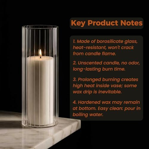 12 Pack White Pillar Candles with Ribbed Glass Cylinder Vases - Image 4