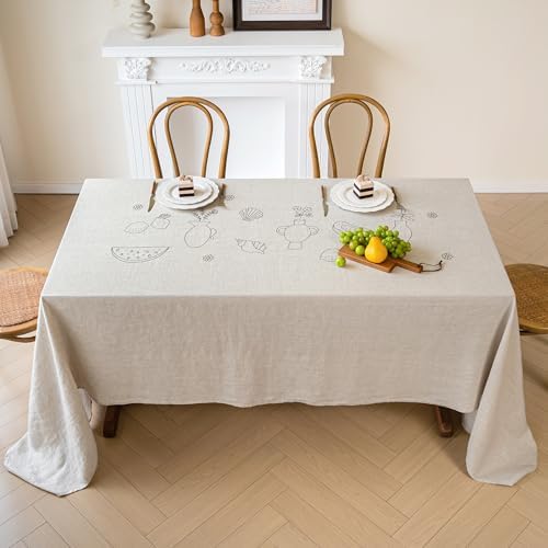Linen World Embroidered Linen Tablecloth Large 70x157inch,100% French Linen Pre-Washed Table Cloth,Natural Flax Table Cover for Elegant Dining,Fruit Embroidery - Image 3