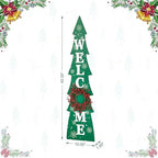 Glitzhome 42" H Wooden Welcome Christmas Tree Porch Sign with Berries Wreath Vertical Porch Sign in Xmas Tree Shape Farmhouse Hanging Sign Decorations for Front Door Wall Display - Image 2