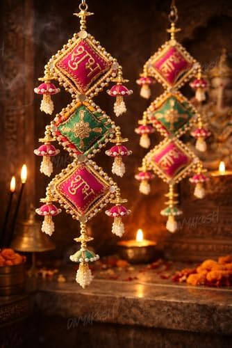 Divyakosh Handmade Multicolor Shubh and Labh Door Hangings, Welcome Tags, Temple & Diwali Decor, Pack of 2 by Divyakosh