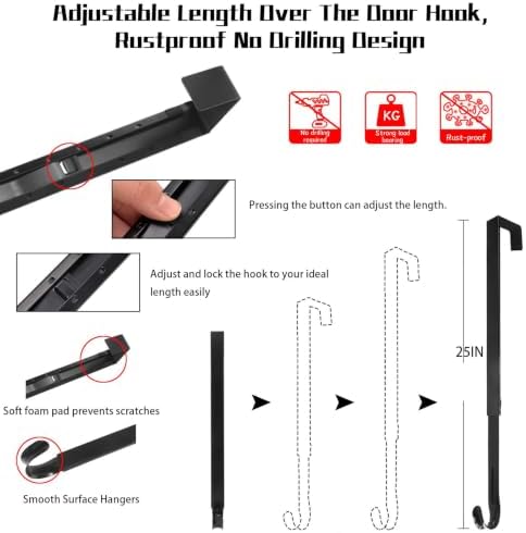 4 Pack No-Drill Over Door Hooks for 15-25" Doors, Heavy-Duty Metal with Shock-Absorbing Pads. Holds Towels, Coats, Bags & Seasonal Wreaths, Ideal for bathrooms, entryways and Front Doors. - Image 2