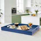 30 x 24 inches Rectangle Leather Ottoman Serving Tray with Hole Handles, Extra Large Modern Service Tray for Living Room, Coffee Table, Bed, Tea, Food, Countertop, Kitchen, Dinner, Picnic (Blue) - Image 3