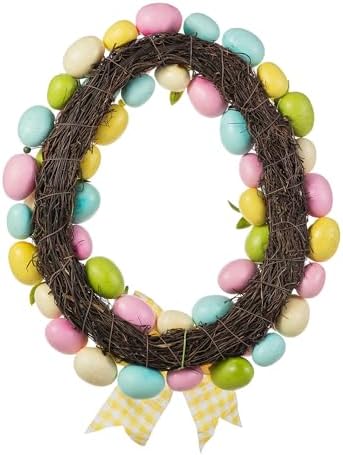 Glitzhome 18" H Easter Wreath with Artificial Easter Eggs Berries for Front Door Wall Decor, Spring Easter Egg Shaped Garland with Colored Eggs Bow Knot Holiday Decoration - Image 6