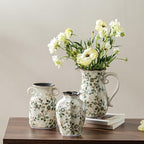 Ceramic Flower Vase Set for Home Decor, Vintage Green Vase (6+6+7 Inch) - Image 2