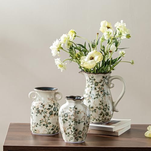 Ceramic Flower Vase Set for Home Decor, Vintage Green Vase (6+6+7 Inch) - Image 2