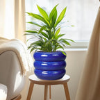 SQOWL 8 Inch Plant Pot - Ceramic Planter Indoor Plant Pot with Drainage Hole Outdoor Flower Pot Round Decorative Plant Pots for Kitchen Counter Desk Decor Blue - Image 5