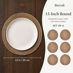 13 Inch Round Woven Placemats Set of 6, Natural Banana Leaf Charger Plates - Image 2