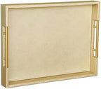 HofferRuffer Faux Leather Serving Tray with Gold Metal Handles, Stylish Decorative Tray Organizer for Coffee Table, Ottoman, Home Decor and Serving (Gold, 16.2" x 12.2" x 2") by HofferRuffer