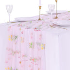 Pink Floral Gauze Table Runner 3pcs 10ft Embroidery Tulle Spring Decor - Image 6