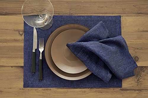 Solino Home 100% Pure Linen Napkins Navy Woven, Athena 20 x 20 in, Set of 4 - Image 2