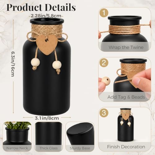 TBWIND Vintage Glass Flower Vase, 12PCS Farmhouse Black Mason Jar Vases - Image 2