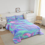 Kids Ombre Gradient Comforter Full, Colorful Tie Dye Bedding Set For Girls, Trippy Green Purple Duvet Insert, Watercolor Pastel Batik Quilt, Gradient Ombre Bedding Comforter Sets With 2 Pillowcases - Image 2