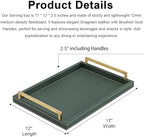 XIGEXIGE Green Decorative Serving Tray,Rectangular Tray for Coffee Table,Faux Leather Serving Tray with Handles for Ottoman,Shagreen Leather Tray for Bathroom - Image 4