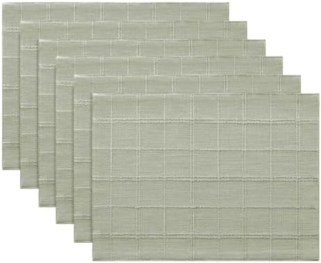 ZeeMart Linen Checked Farmhouse Placemats Set of 6, Seeding Green 13x19in - Image 7