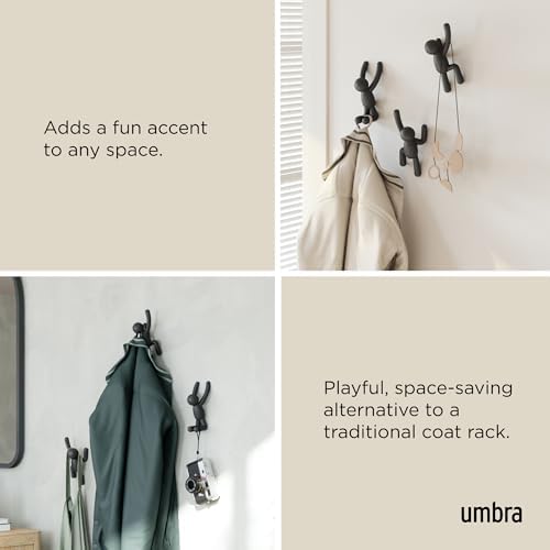 Umbra Buddy Wall Hooks, Decorative Wall Mount Coat Hooks, Set of 3, Black - Image 4