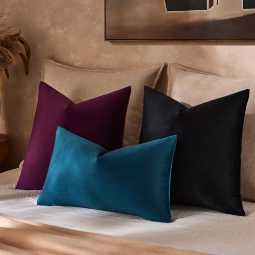 JUSPURBET 28x28 Euro Velvet Throw Pillow Covers Set of 2,Black - Image 2