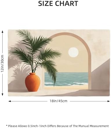Boho Placemats Set of 6 Beach Table Mats Abstract Place Mats Decor Imitation Linen Heat Resistant Green Botanical Tablecloth for Dining Decorations Kitchen Party Restaurants 12''x18'' - Image 6