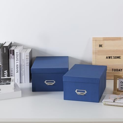 Soul & Lane - Blue Stacking Storage Boxes with Label Holders, Set of 2 - Image 2