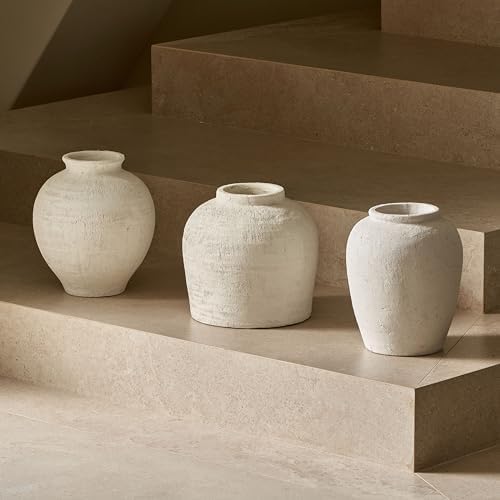 LB2 White Ceramic Large Vase, 11.8" Tall Zen Style, Terra Cotta Pitcher, Distressed Farmhouse Decor, Pottery Decorative Flower for Home Decor (C - White 11.8") - Image 6