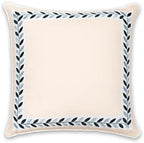 Hofdeco Premium Coastal Patio Indoor Outdoor Throw Pillow Cover Only, 20"x20" Water Repellent for Backyard, Couch, Neutral Tan Embroidered Frame Leafs with Piping - Image 6
