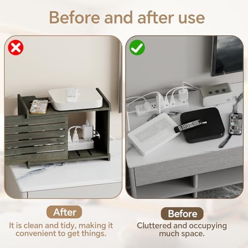 Wooden WiFi Router Storage Box Hider Shelf, Decorative Projector Box Hider Rack Countertop, for Cable, Modem, Internet, Router Power Cover Storage Organizer Cabinet Wall Mounted, Moss Gray - Image 7
