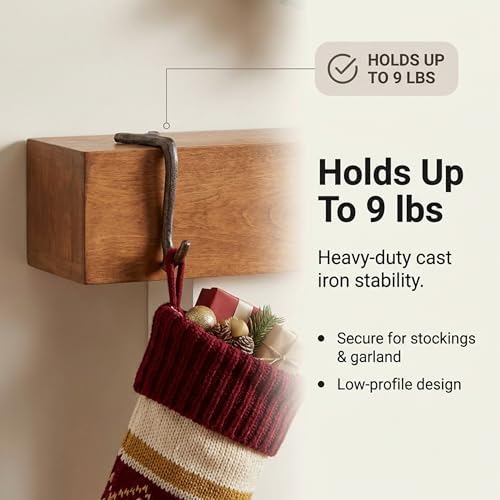 Lulu Decor,100% Cast Iron 8" Brown Straight Branch Stocking Holder for mantle Holds Up to 9 lbs Low Profile Design with Rubber Grip Ideal for Christmas Stockings Garland Holder Antler shape (Set of 2) - Image 5