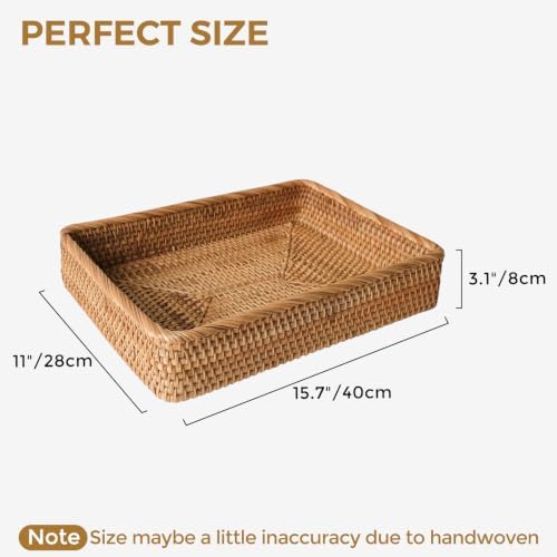 Rattan Serving Tray, Woven Wicker Rectangle Tray Basket for Organizing - Image 3