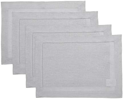 Solino Home 100% Pure Linen Woven Placemats Soft Grey, 14 x 19 in, Set of 4 by SolinoHome