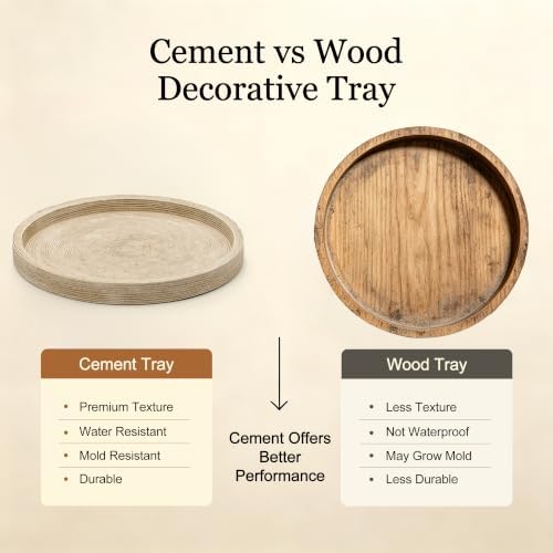 Vanselia Decorative Table Tray Round Trays Home Decor Cement (11.8" Retro) - Image 4
