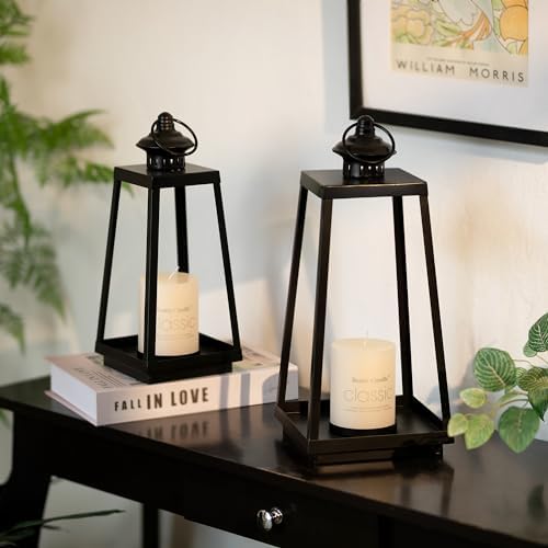 Black Metal Lantern Decorative Indoor, Set of 2 Wedding Decor - Image 4