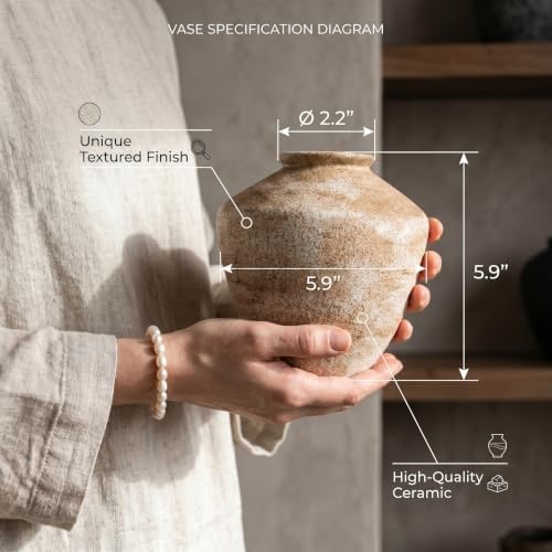 Brown Ceramic Vase, Wabi Sabi Earthy Tone Pottery Vase for Rustic Farmhouse - Image 2