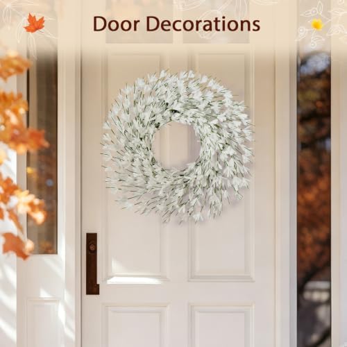 26 Inch Fall Wreath for Front Door, Autumn Thanksgiving Decor (White) - Image 5