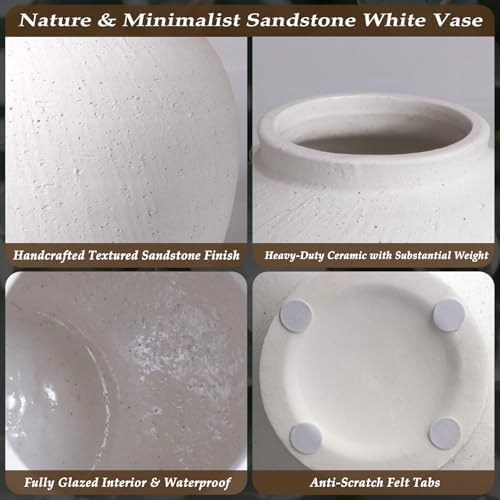 Large Ceramic Vase White Flower Vase,9.8 Inch Tall Big Round Vase - Image 4