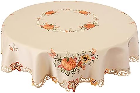 Simhomsen Embroidered Fall Autumn Harvest Pumpkins Tablecloth for Thanksgiving (Round 70 inches) by Simhomsen