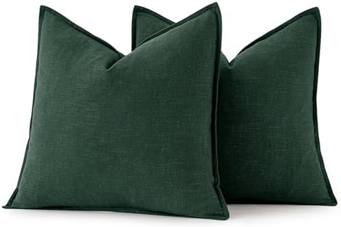 MIULEE Decorative Linen Euro Sham Pillow Covers 24x24 Dark Green - Image 6