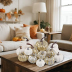 winemana 16 Pcs Golden and White Pumpkins Fall Decorations for Home - Image 2
