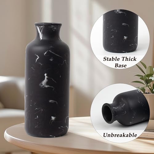 Resin 3 Piece Decorative Vase Set, Black Marble Look Farmhouse Home Decor - Image 3