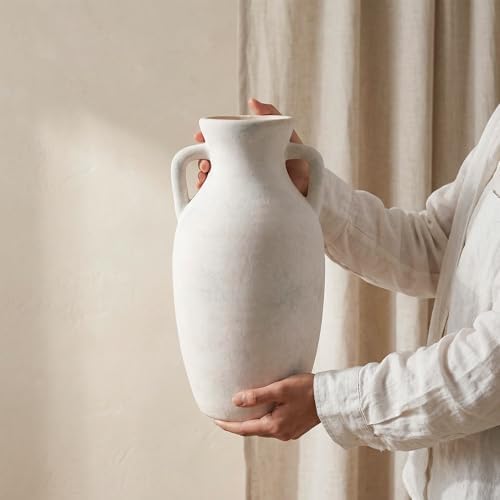 Ceramic Flower Vase with Handles, Neutral Tall Clay Decorative Terracotta Vases Farmhouse Table Vases Living Room Decor Rustic Pottery Pots for Home Shelf Coffee Dining Desk (A-12 h-Antique Beige) - Image 4