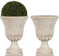 Worth Garden Plastic Urn Planters for Outdoor Plants, Tree 22'' Tall 2 Pack Round Classic Resin Flower Pots Indoor Beige Traditional Front Porch 15 in Dia. Large Imitation Stone Decorative Patio Deck by WORTH