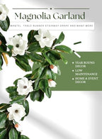 Serene Spaces Living Artificial Magnolia Leaf Garland and Wreath, Ideal to Hang at Wedding, Store Display, Window Sill, Fall Decor, Holiday Décor (72" Magnolia Garland with White Blooms - 2pcs) - Image 5