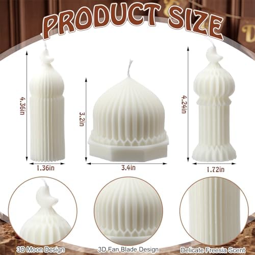 3 Pcs Eid Mubarak Candles Ramadan Decoration Ramadan Mosque Shaped Soy Wax Scented Candle for Eid Islamic Home Decor Gift, Halal Islamic Meditation Table Centerpiece Decor Festive Supplies(White) - Image 3