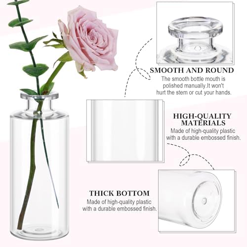 Honeydak Set of 24 Plastic Mini Bud Vases, Vintage Clear Decorative Vases Bulk for Table Centerpieces, Wedding Reception, Baby Shower, Home Decor, Housewarming Gift(Smooth) - Image 5