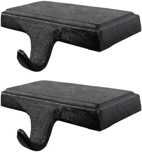 Lulu Decor Black Christmas Stocking Holders for Mantle set of 2 - Heavy Cast Iron Weighted Strong & Sturdy - Low Profile Flat Base Stocking Hooks, Simple Design for Mantle Decor Weighs 1 lb 10 oz each by LuluDecor