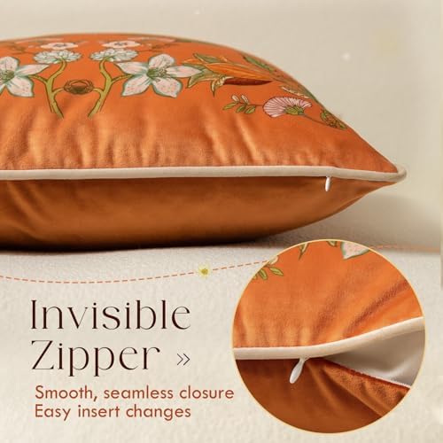 Vintage Burnt Orange Floral Pillow Cover 18x18, Terracotta - Image 5