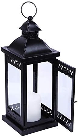 Hosley 15" Clear Glass Iron Lantern - Large Black Classic Style, Decorative Candle Holder for Weddings, Parties, Aromatherapy, Spa, LED Candles, Home Décor Gift - Image 6