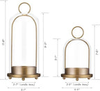Hurricane Candle Holders Set of 2, 5" & 4" Metal and Glass Candle Lantern with Clear Dome for Pillar Candle, Wedding & Christmas Table Centerpiece, Farmhouse Home Decor (Brass, Large & Small) - Image 3