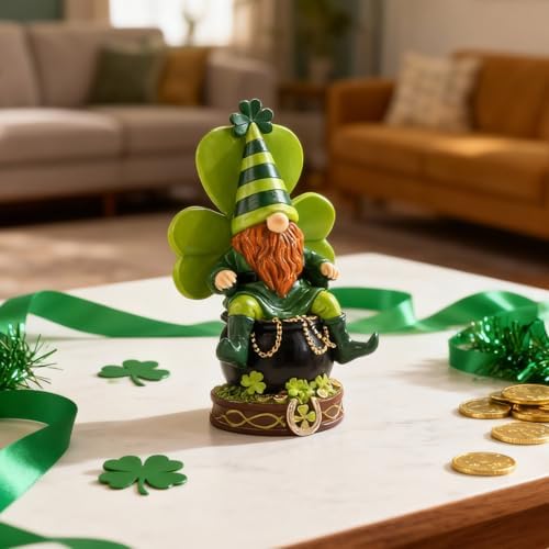 7.7" St Patricks Day Decorations, Leprechaun Figurine Pot of Gold - Image 4