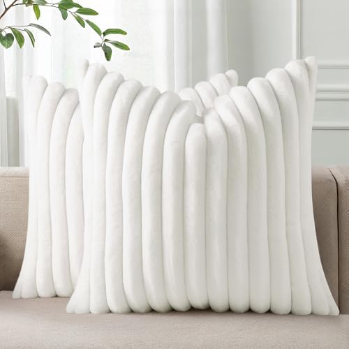 Pallene Faux Fur Decorative Throw Pillow Covers 20x20 Set of 2, White by PALLENE